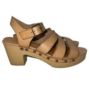 J by J. Crew Women's Sandals Size 8 Tan Faux Leather Strappy Buckle Close